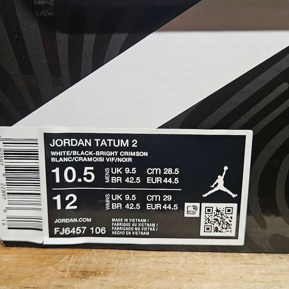 Jordan Tatum 2 White Black Bright Crimson Red Basketball Shoe FJ6457-106 Nike - Picture 10 of 11